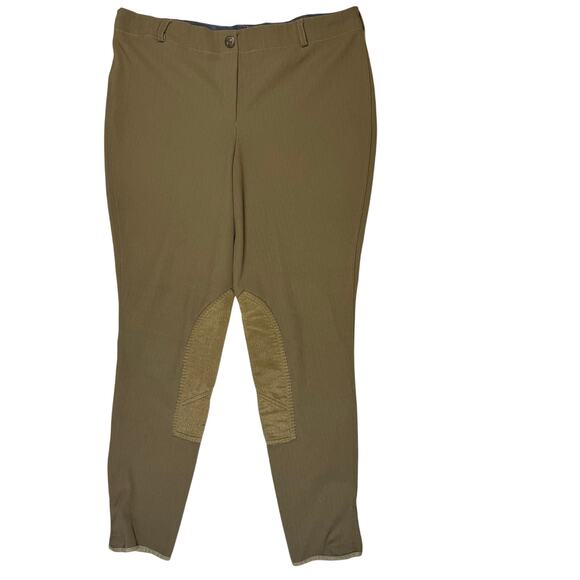 TuffRider Ladies Ribb Low-Rise Pull-On Knee Patch Breeches Taupe Size 32 - Picture 2 of 10